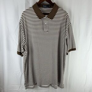 Polo Ralph Lauren Polo Shirt Mens 2XLT XXLT Brown White Striped Cotton Casual